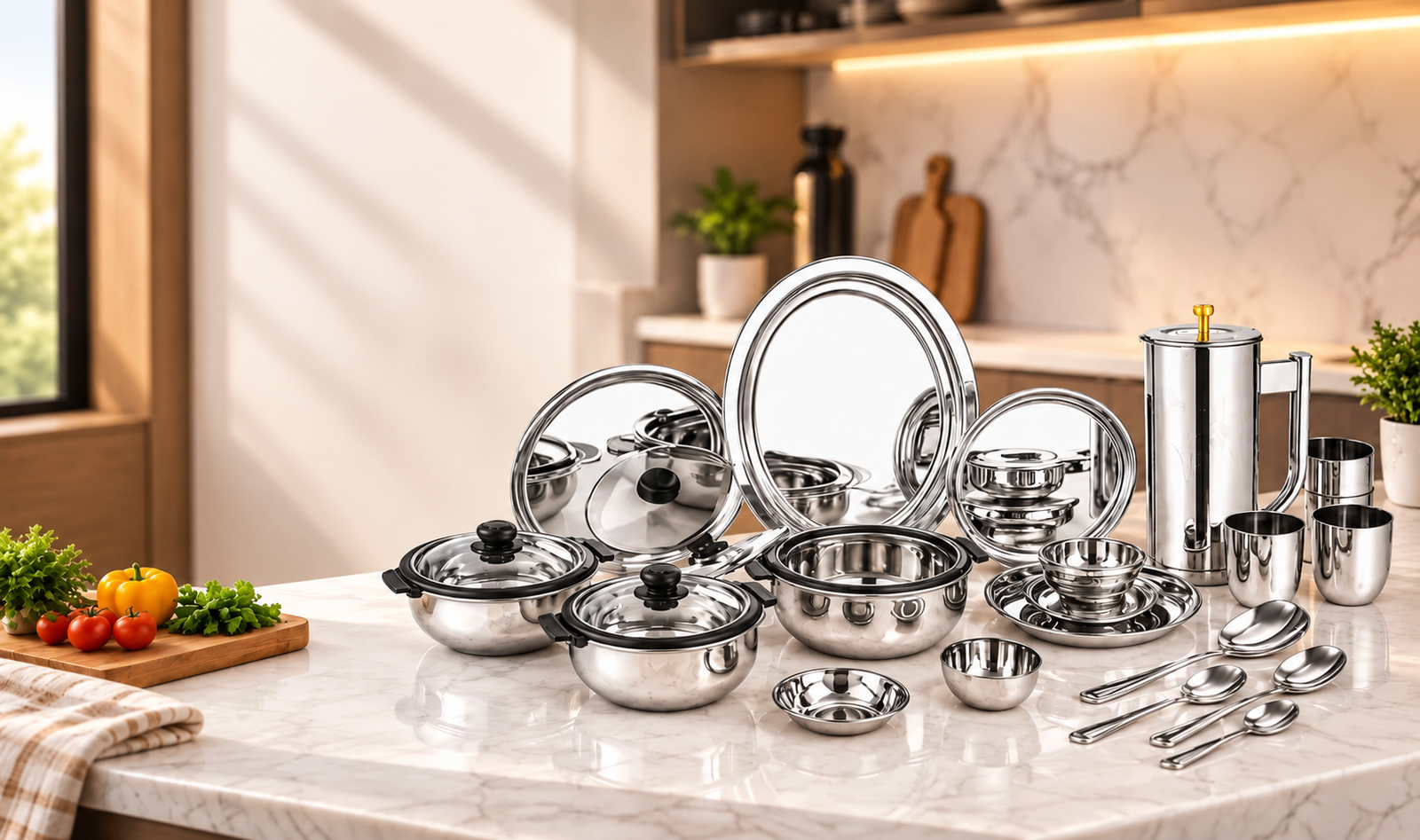 Polished Stainless Steel Kitchenware Display